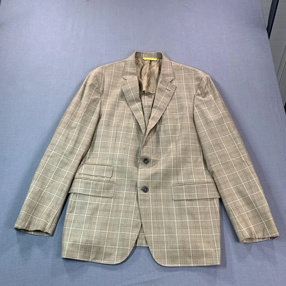 Canali Kei Blazer Mens 56R Brown Windowpane Wool Sport Coat Jacket Made In Italy